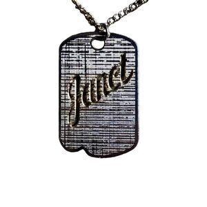 VINTAGE JANET DOG TAG NECKLACE NAME PREPPY MINAMALIST LAYERING
